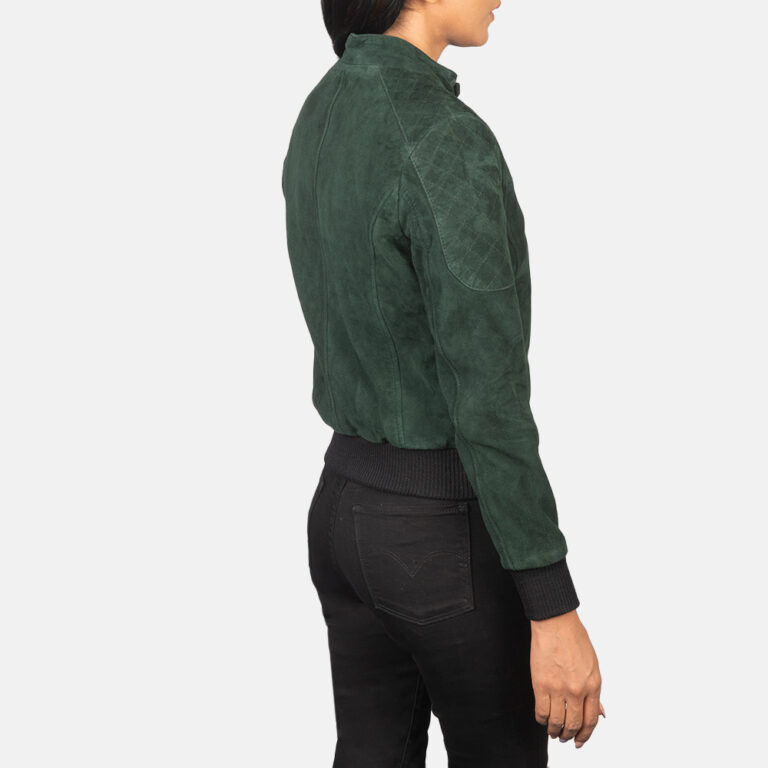 Womens Zenna Green Suede Bomber Jacket Tilted Back-8-1652192917617